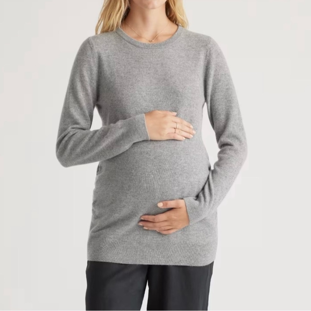 Quince mongolian cashmere maternity crewneck heather grey sweater size small